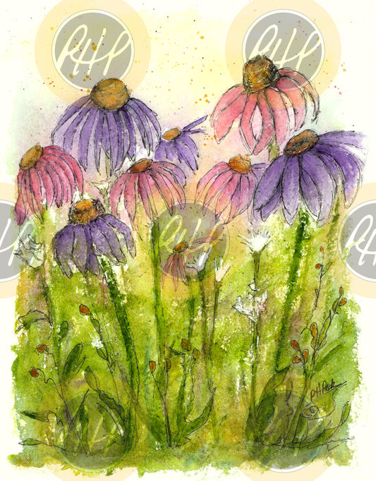 Pink & Purple Coneflowers 10-Pack Notecards
